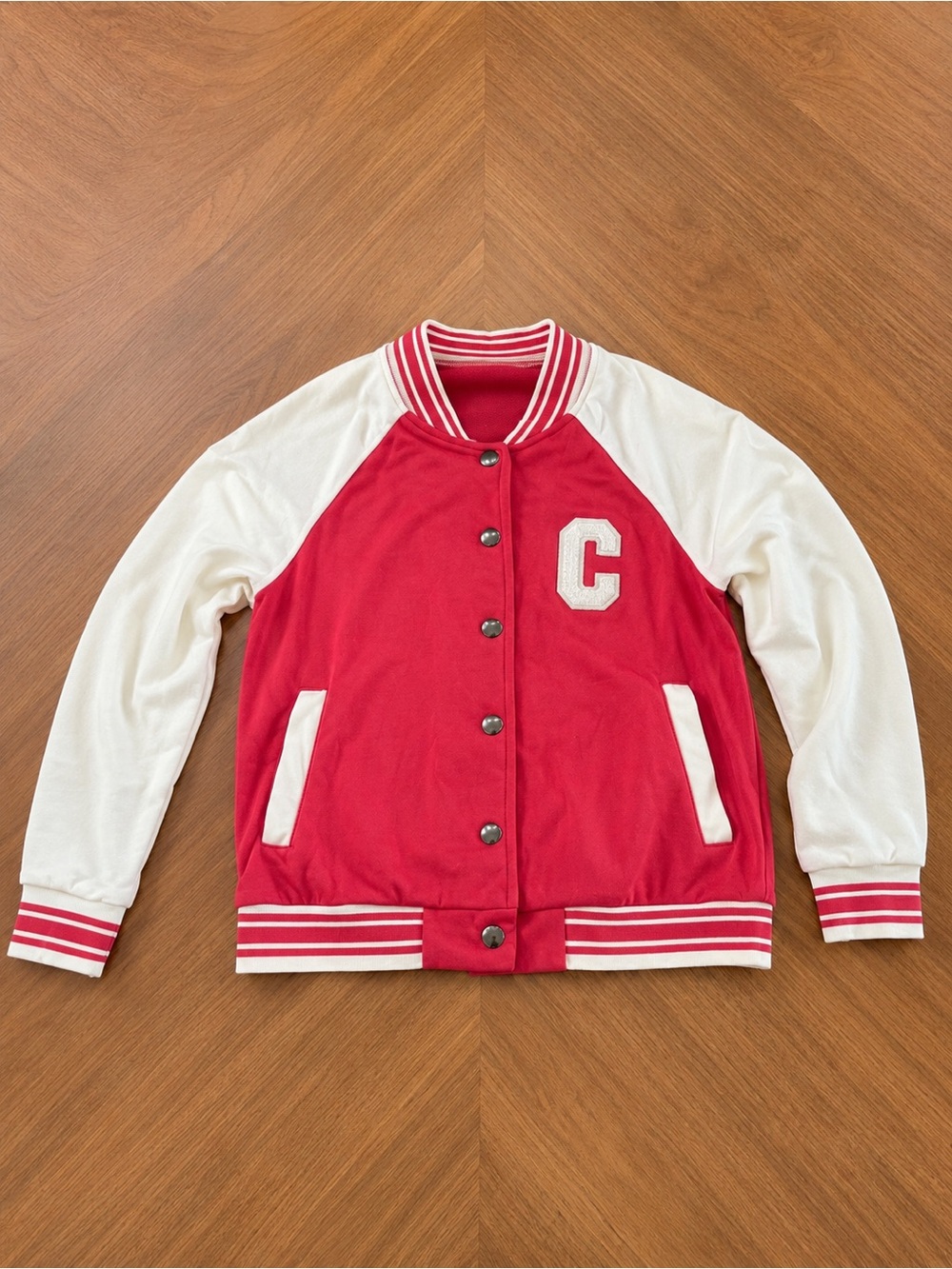 SHEIN Red and White Kids Varsity Jacket with 'C' Patch